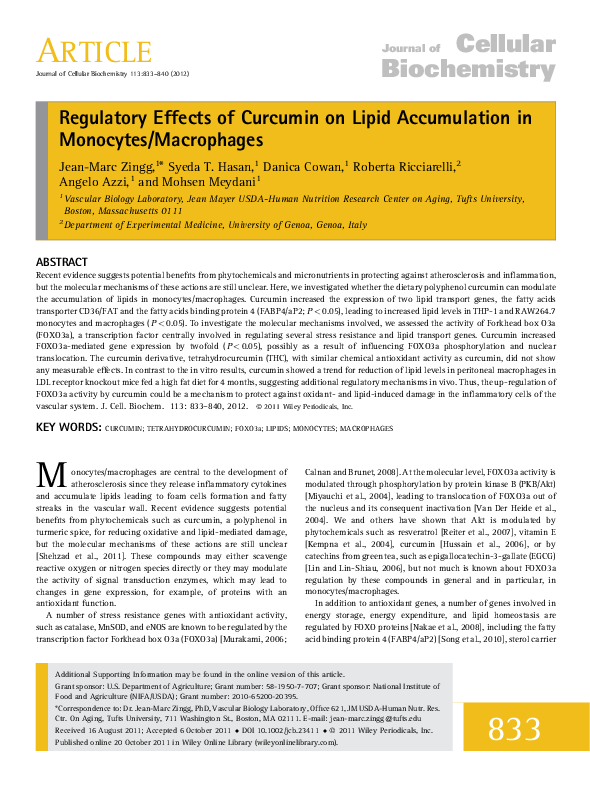 (PDF) Regulatory effects of curcumin on lipid accumulation in monocytes ...