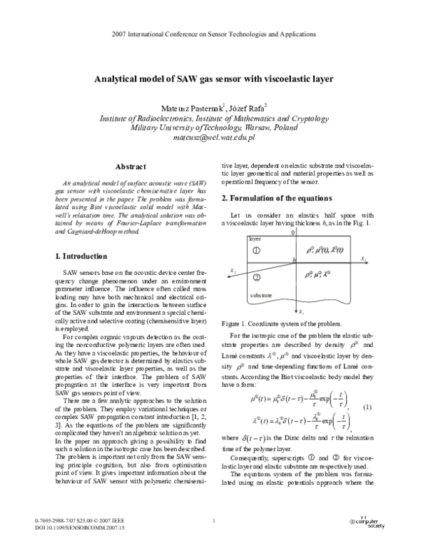 (PDF) Analytical Model of SAW Gas Sensor with Viscoelastic Layer