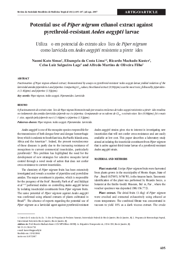 (PDF) Potential use of Piper nigrum ethanol extract against pyrethroid ...