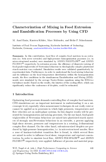 Characterization of Mixing in Food Extrusion and Emulsification Processes by Using CFD