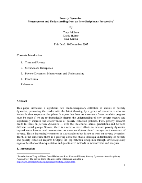 (PDF) Poverty dynamics: measurement and understanding from an ...