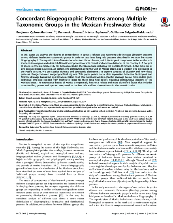 (PDF) Concordant Biogeographic Patterns among Multiple Taxonomic Groups ...