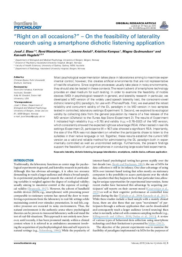 (PDF) “Right on all Occasions?” – On the Feasibility of Laterality ...