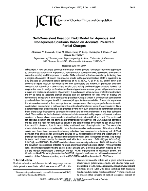 (PDF) Selfconsistent reaction field model for aqueous and nonaqueous