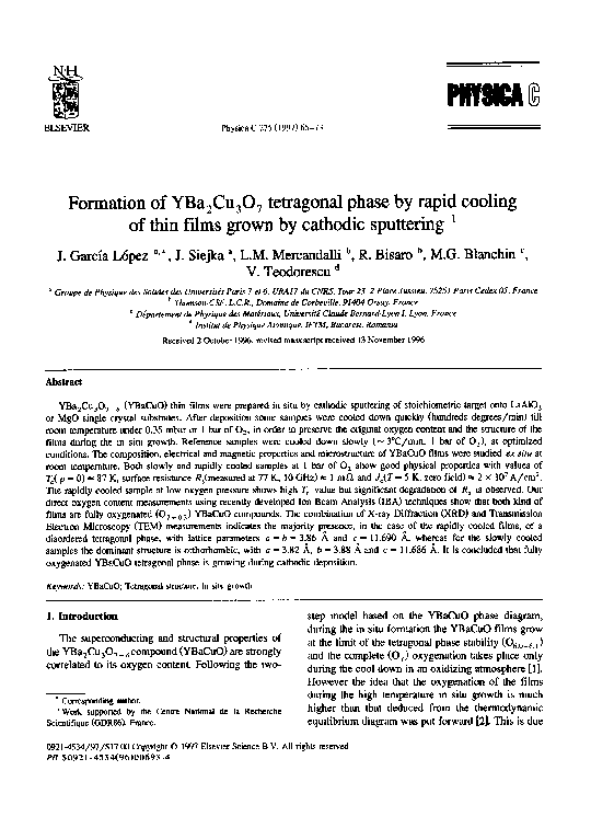 (PDF) Formation of YBa2Cu3O7 tetragonal phase by rapid cooling of thin ...