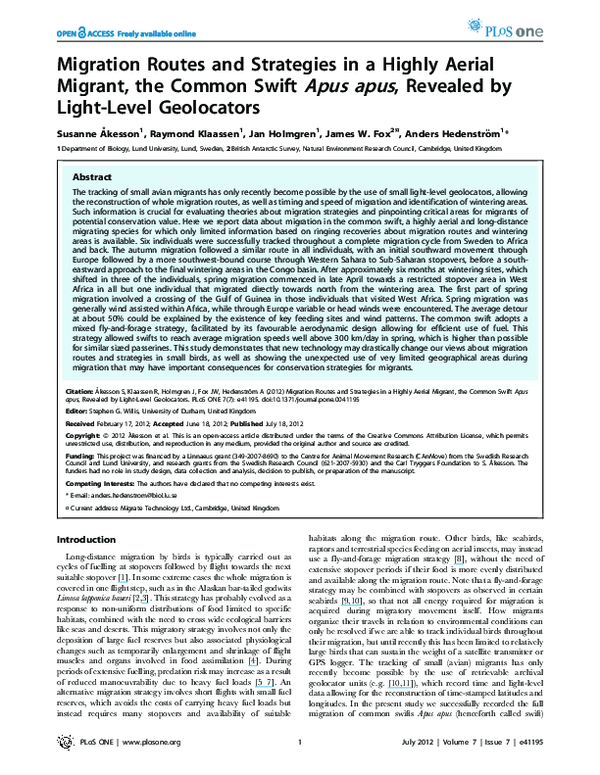 (PDF) Migration routes and strategies in a highly aerial migrant, the ...