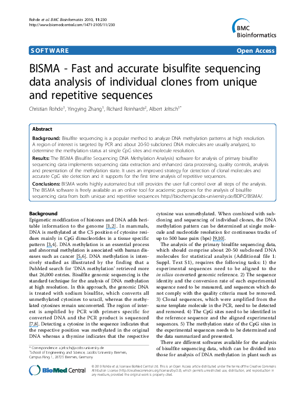 (PDF) BISMA - Fast and accurate bisulfite sequencing data analysis of ...