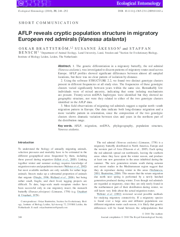 (PDF) AFLP reveals cryptic population structure in migratory European ...