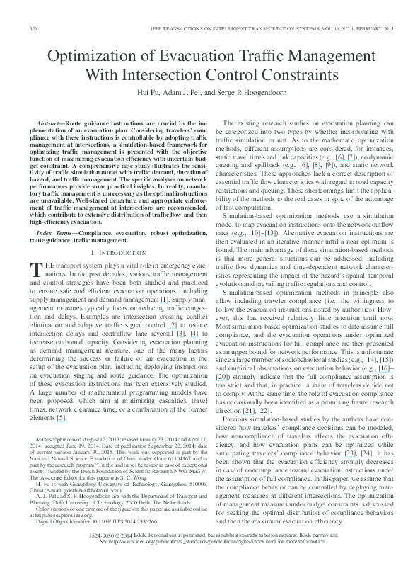 (PDF) Optimization of Evacuation Traffic Management With Intersection ...