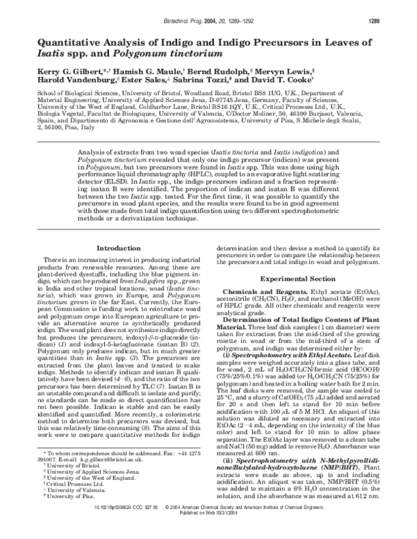 (PDF) Quantitative analysis of indigo and indigo precursors in leaves ...