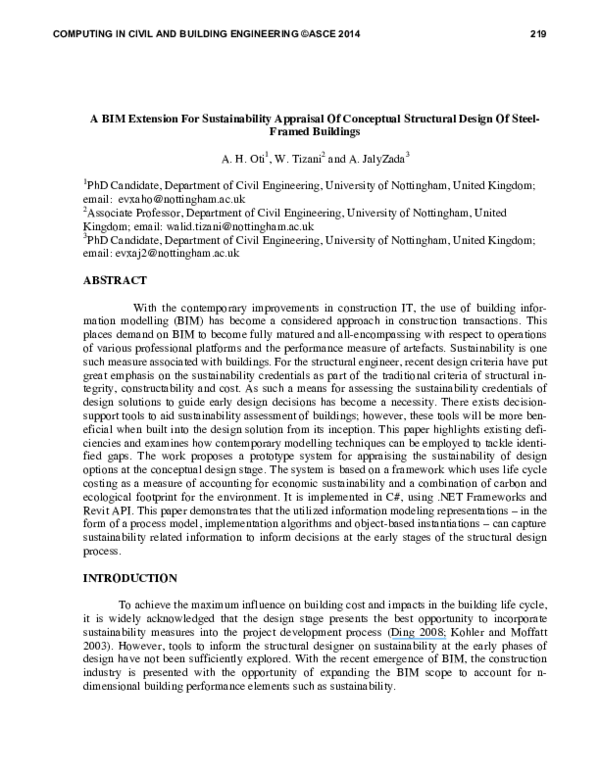 (PDF) A BIM extension for sustainability appraisal of conceptual ...