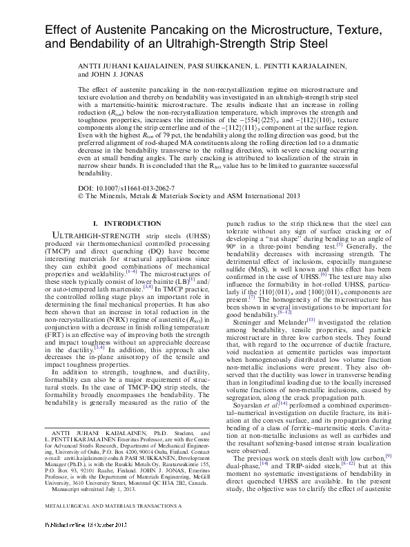 (PDF) Effect of Austenite Pancaking on the Microstructure, Texture, and ...
