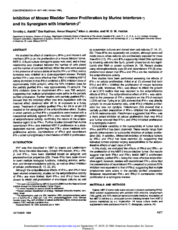(PDF) Inhibition of mouse bladder tumor proliferation by murine ...