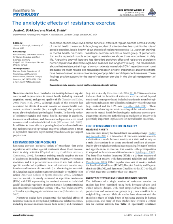 (PDF) The anxiolytic effects of resistance exercise