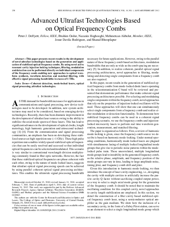 (PDF) Advanced Ultrafast Technologies Based on Optical Frequency Combs