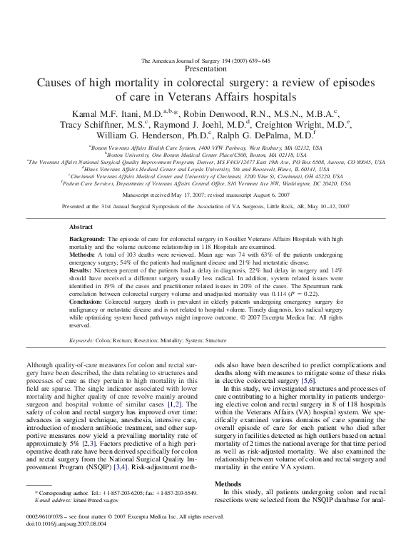 (PDF) Causes of high mortality in colorectal surgery: a review of ...