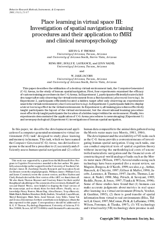 (PDF) Place learning in virtual space III: Investigation of spatial ...