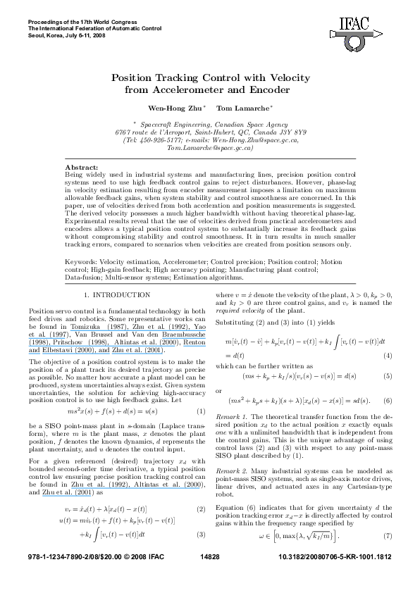 (PDF) Position Tracking Control with Velocity from Accelerometer and Encoder WenHong Zhu