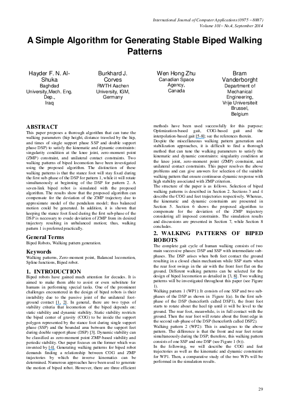 (PDF) A Simple Algorithm for Generating Stable Biped Walking Patterns