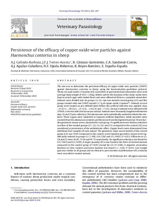 (PDF) Persistence of the efficacy of copper oxide wire particles