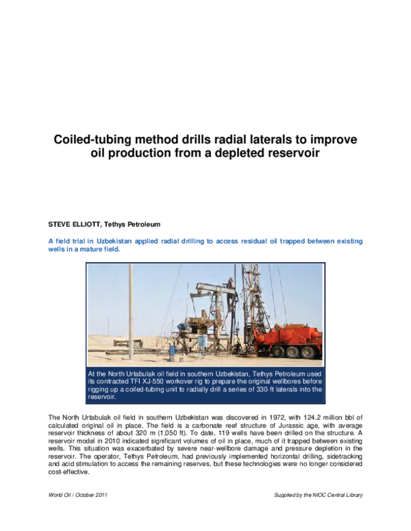 (PDF) Coiled-tubing method drills radial laterals to improve oil ...