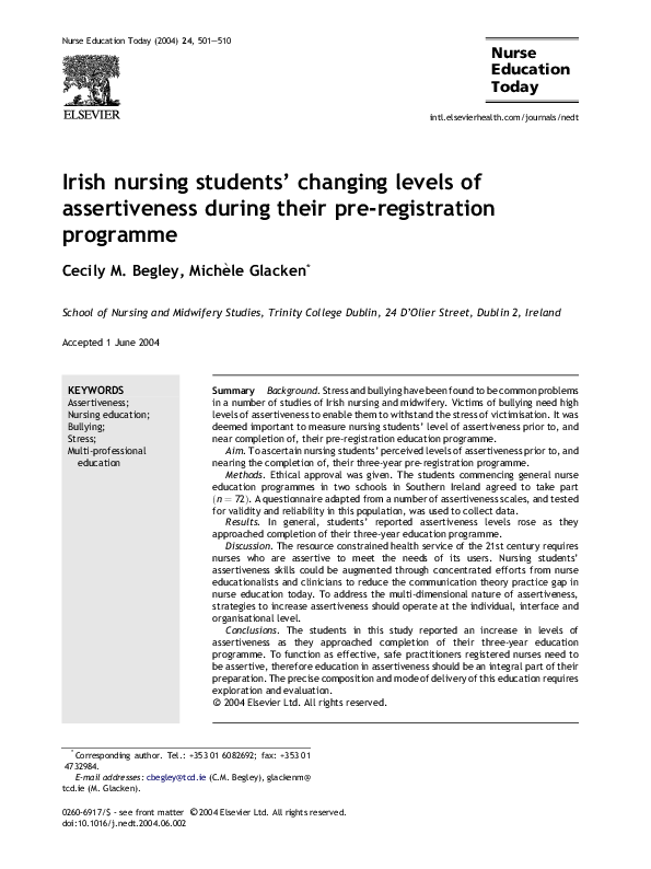 (PDF) Irish nursing students' changing levels of assertiveness during