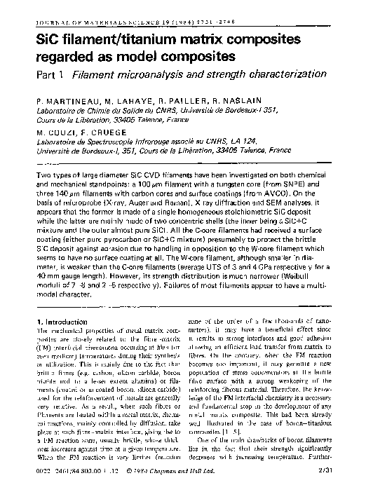 (PDF) SiC filament/titanium matrix composites regarded as model