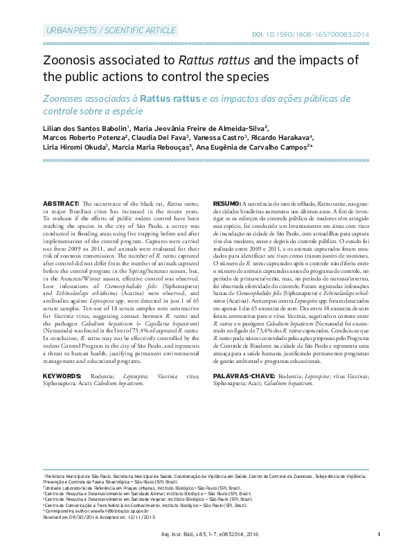 (PDF) Zoonosis associated to Rattus rattus and the impacts of the