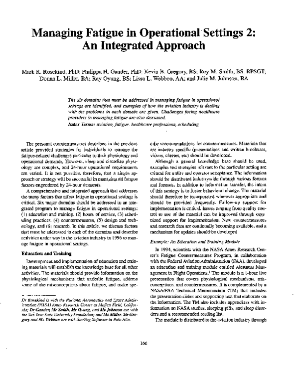 (PDF) Managing Fatigue in Operational Settings 2: An Integrated Approach