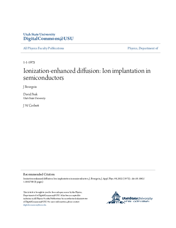 (PDF) Ionization‐enhanced diffusion: Ion implantation in semiconductors