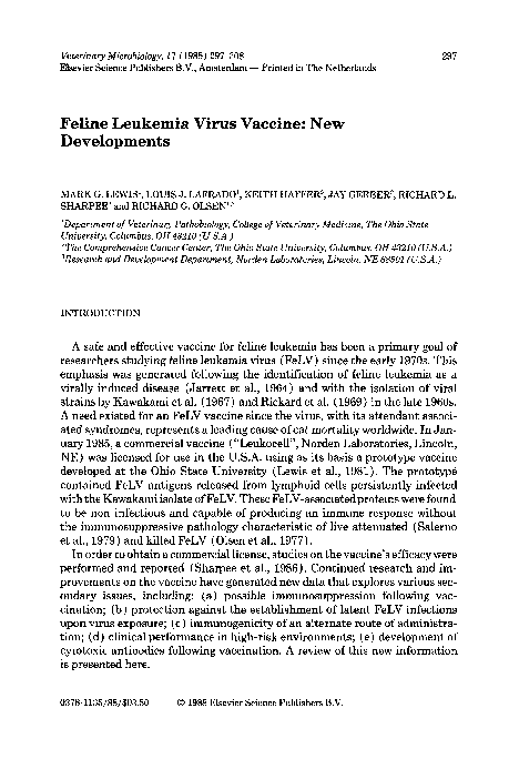 (PDF) Feline leukemia virus vaccine: New developments - Feline Leukemia Virus Vaccine Information