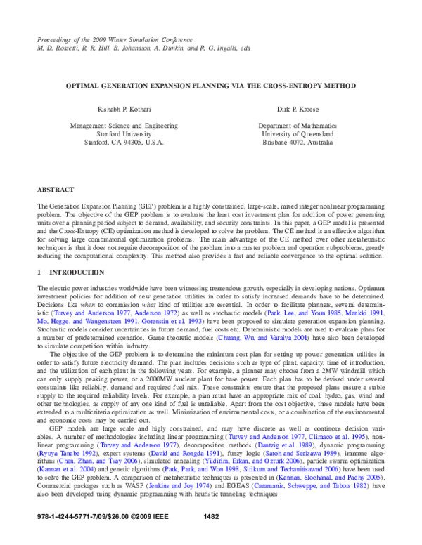 (PDF) Optimal generation expansion planning via the cross-entropy method
