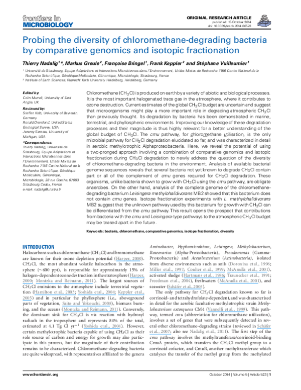 (PDF) Probing the diversity of chloromethanedegrading bacteria by comparative genomics and