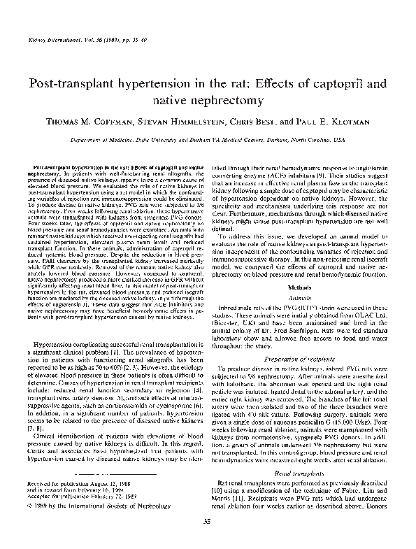 (PDF) Posttransplant hypertension in the rat Effects of captopril and