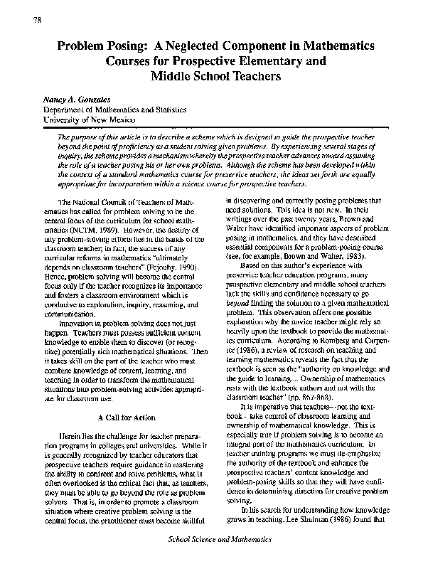 (PDF) Problem Posing: A Neglected Component in Mathematics Courses for ...