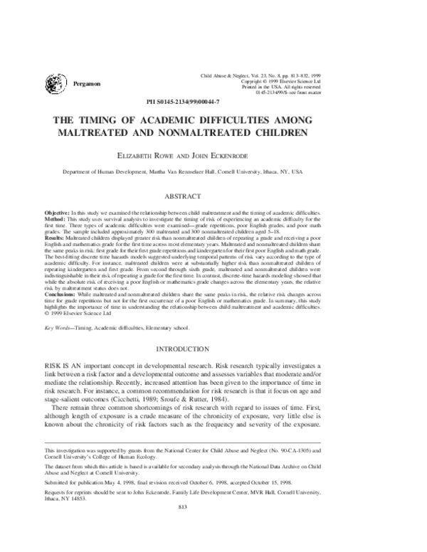 (PDF) The timing of academic difficulties among maltreated and ...