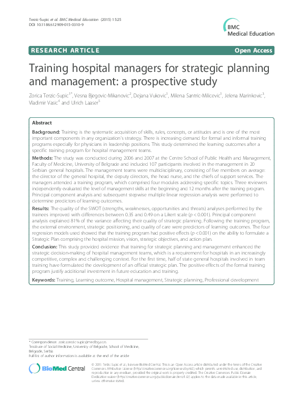 (PDF) Training hospital managers for strategic planning and management ...
