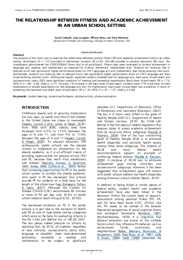 (PDF) The relationship between fitness and academic achievement in an ...