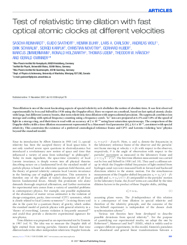 (PDF) Test of relativistic time dilation with fast optical atomic clocks at different velocities