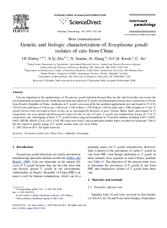 (PDF) Genetic and biologic characterization of Toxoplasma gondii ...