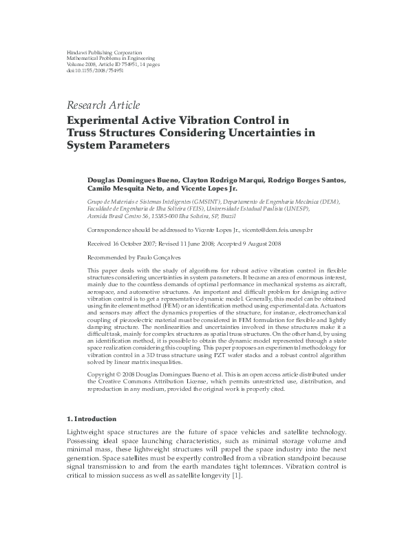 (PDF) Experimental Active Vibration Control in Truss Structures ...