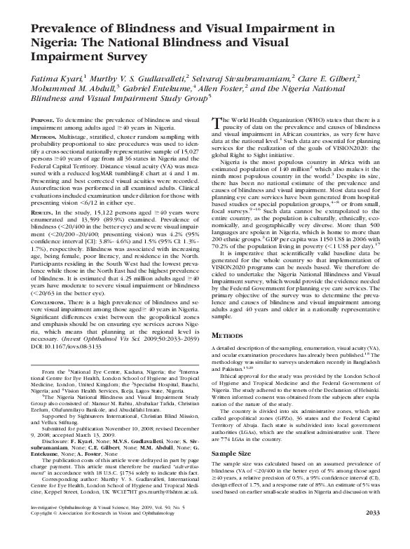 (PDF) Prevalence of Blindness and Visual Impairment In Pakistan: the ...
