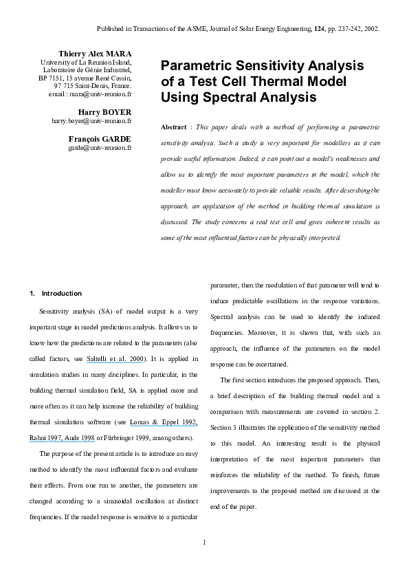 (PDF) Parametric sensitivity analysis of a test cell thermal model ...