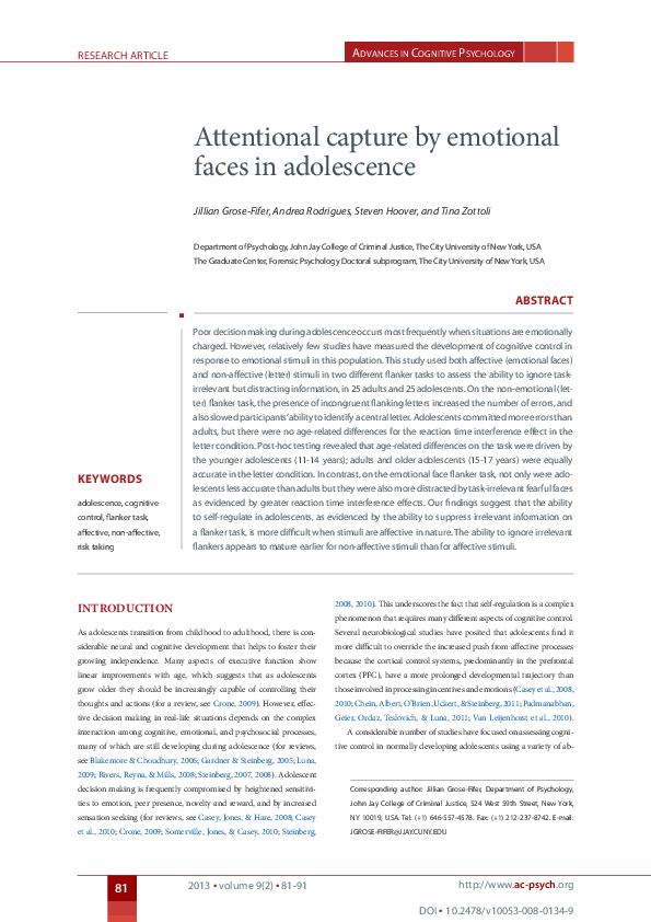 (PDF) Attentional capture by emotional faces in adolescence