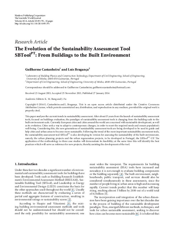 (PDF) The Evolution of the Sustainability Assessment Tool : From ...