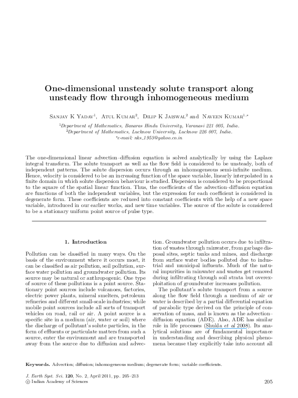 (PDF) One-dimensional unsteady solute transport along unsteady flow ...