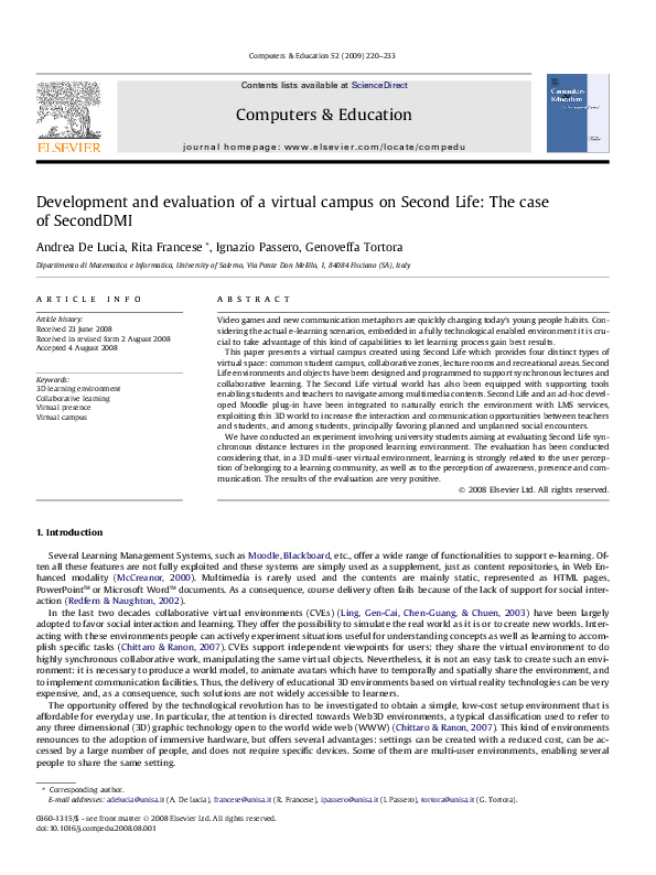 (PDF) Development and Evaluation of a Virtual Campus on Second Life ...