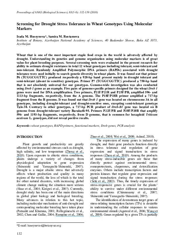(PDF) Screening for Drought Stress Tolerance in Wheat Genotypes Using ...