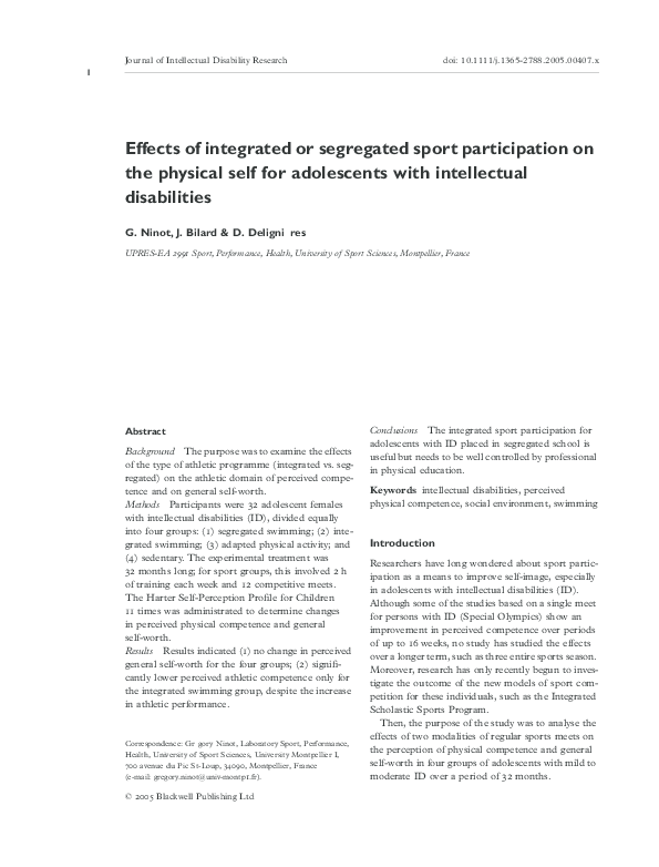 (PDF) Effects of integrated or segregated sport participation on the ...
