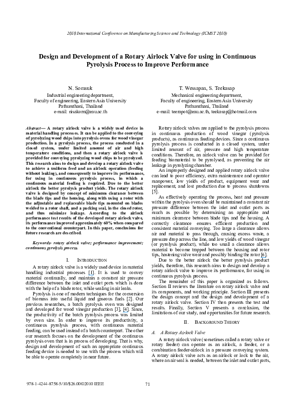 Pdf Design And Development Of A Rotary Airlock Valve For Using In